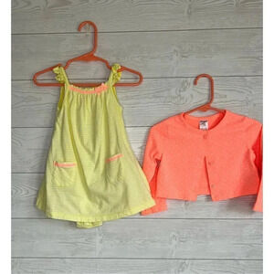 Carter’s baby girl yellow striped bodysuit dress with matching jacket Size 18 mo